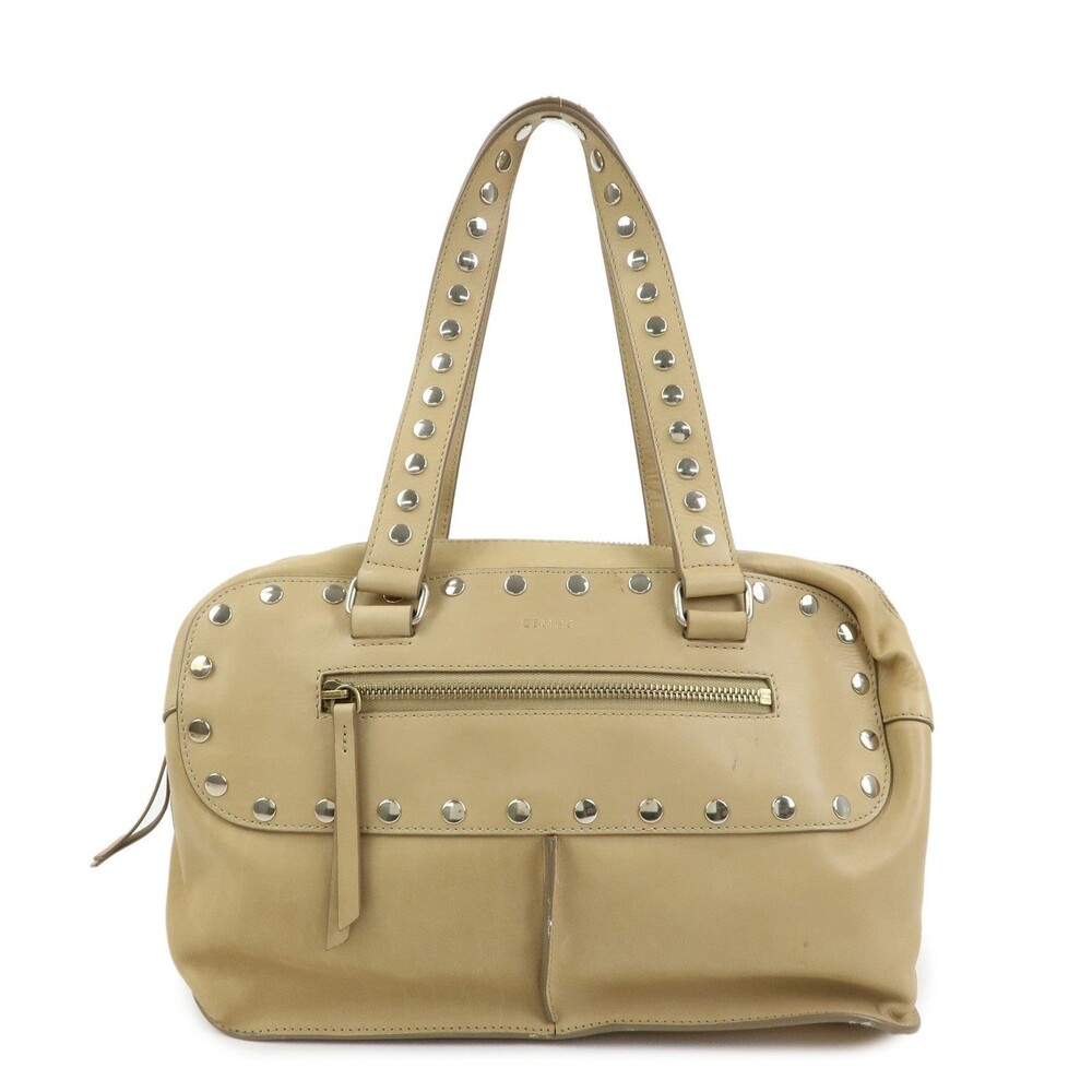 Celine Studded Calfskin Bowling Bag Beige